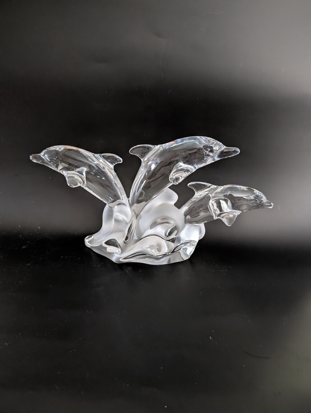Vintage Lenox Crystal Dolphin Sculpture - Clear  & Frosted Glass Home Art